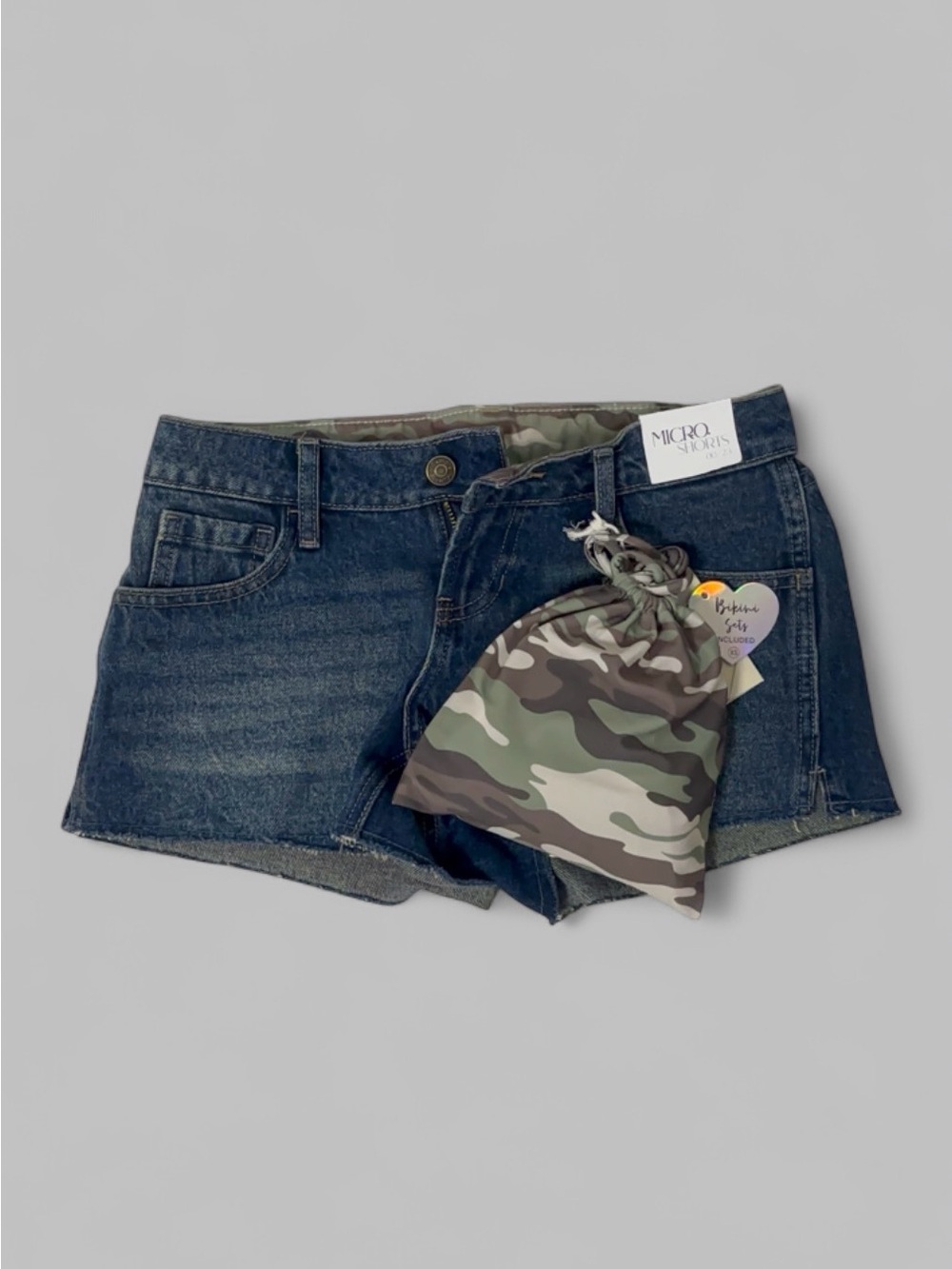 Dark Blue Denim Women’s Shorts and Bikini - Camouflage Pouch